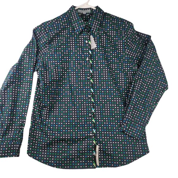 Foxcroft Shaped Fit Wrinkle-Free Size 6 Cotton Shirt Multi Polka Dot - Picture 1 of 14
